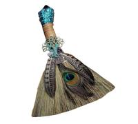 Homoyoyo Multi-functional Witches Broom Altar Ornament with Natural Crystal and Whiskers, Decorative Vintage Style Hanging Pendant for Home Decor and Car Accessories