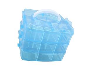 Homoyoyo Multi-layer Detachable Plastic Storage Box, 3-tier Handheld Jewelry and Cosmetics Organizer, Large Capacity Blue Portable Home Storage Container for Makeup and Accessories