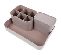 Homoyoyo Nail Art Tools Storage Set 3pcs Soft Pink-grey Desktop Organizer with Large Tray, Pen Holder, and Cotton Pad Box for Manicure Desk and Office Use