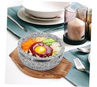 Homoyoyo Natural Korean Stone Bibimbap Bowl with Wood Tray High Heat Resistant Soup and Kitchen Serving Bowl for Home Cooking Non-Coated Compact Design
