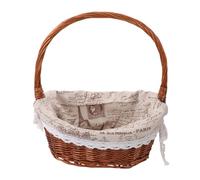 Homoyoyo Natural Woven Oval Rattan Picnic Basket with Handle, Small Vegetable Storage Basket with Cloth Lining for Farmers Market, Garden, Tea Party, and Kitchen Shopping - 30X20X33Cm