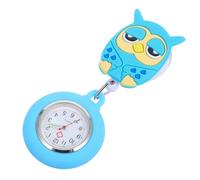 Homoyoyo Nurse Pocket Watch Silicone Stretchable Hanging Watch Sky Color Owl Pattern Retractable Medical for Healthcare Professionals