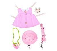 Homoyoyo Pet Bunny Harness and Leash Set with Vest - Fairy Dress - Mini Hat and Bag Accessories for Small Animals for Rabbits Guinea Pigs and Ferrets Size M Cute Pink Outfit for