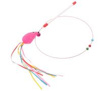 Homoyoyo Pink Cartoon Mouse Teasing Wand for Cats Interactive Kitten Teasing with Ribbon Cotton Lint Stimulates Hunting Instincts Sturdy for Rough Play Indoor Use