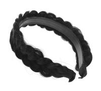 Homoyoyo Plaited Wig Headband with Teeth Synthetic Hairpiece Anti-slip Braided Headband for Women Curly Straight Hair Party Wedding Stage Accessory Natural Black