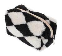 Homoyoyo Plush Checkered Makeup Bag for Travel Cute Cosmetic Storage Pouch Versatile Pencil Case for Teens for Makeup Brushes Accessories Black Color
