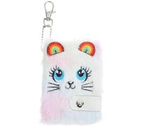Homoyoyo Portable Fuzzy Notebook for Daily Use with Blank Pages, Keychain Attachment, Pastel Color Plush Journal Book, Adorable Mini Cartoon Writing Diary