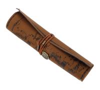 Homoyoyo Portable Leather Roll Up Pencil Case with Vintage Treasure Map Pattern Makeup Brush Organizer Pouch for Travelers Students and Artists