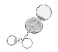 Homoyoyo Portable Pill Case Keychain, Portable Medicine Storage Box, Plastic and Metal Waterproof Silver Holder for Travel Emergencies, Daily Use, Seniors