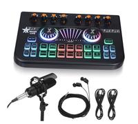 Homoyoyo Professional Podcast Microphone Bundle with Audio Mixer Sound Card, Sturdy Metal and Plastic Build, Multi-channel Mixer for Live Streaming and Karaoke, Compact Design for PC