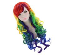 Homoyoyo Rainbow Wig for Women - Long Curly Wavy Cosplay Wig - Perfect for Parties and Halloween Celebrations Vibrant Gradient Color 1PC