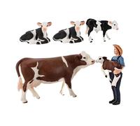 Homoyoyo Realistic Miniature Farm Animal Set for - 4pcs Simulated Dairy Cattle Figures with Lying Cow Model - Pvc Educational Cow Figurines for Early Learning and Farm Play