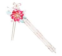 Homoyoyo Red Tassel Hair Fork for Women Smooth Alloy Chinese Style Hair Chopstick for Wedding Party and Everyday