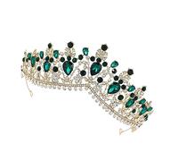 Homoyoyo Retro Style Green Rhinestone Crown Large Bridal Headdress Women's Wedding Tiara Alloy Material