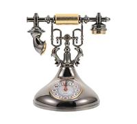 Homoyoyo Retro Telephone Decor Whisper Phones Vintage Telephone Model Antique Style Rotary Dial Button Desk Telephone Clock Desktop Ornament Home Decoration Silver Black Word Clock