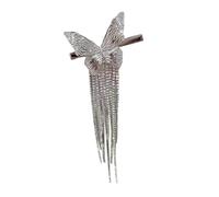 Homoyoyo Rhinestone Butterfly Hairpin with Tassel Silver Hair Barrette Hair Clip for Women and Decorative for Parties and Daily Wear