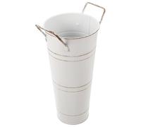 Homoyoyo Rustic Vintage White Galvanized Metal Flower Bucket Double Handles, Leak-proof Painted Iron Vase for Floral Arrangements and Home Décor, Multi-use Umbrella Stand and Flower Display