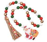 Homoyoyo Rustic Wooden Bead Garland Christmas Decor with Santa Pendant Tiered Tray Accent for Wall Door Knobs and Vintage Mantel Classic Color Beaded Pendant for Festive Home Styling