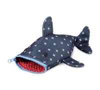 Homoyoyo Shark-Shaped Canvas Pencil Case for Pens, Blue Star Pattern | Funny Novelty Style, Lightweight Carry for Travel Bags, Gel Pens, Office Workers and Artists