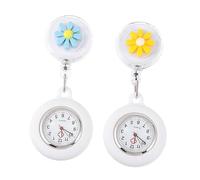 Homoyoyo Silicone Daisy Pocket Watches with Accurate Time 2pcs for Nurses Suitable for Decorative Effect and Anti-Fall Design, White Nursing Chest Watches and Most Occasions