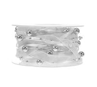 Homoyoyo Silver Beads Chain Ribbon Polyester Plastic Material 1 Roll with No Loose Strings and No Fraying Ends Decorative Flower for DIY Crafting Projects and Bouquet Embellishments