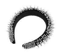 Homoyoyo Spiked Headband with White Crystal Studs, Thick Padded Punk Hair Accessory for Women, Wide Sponge Cosplay and Party Headband