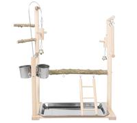 Homoyoyo Stable Base Parrot Stand with Wooden Bird Cage Swing Plaything and Parakeet Perch, Beige Natural Wood Material, Playground for Bird Cage Decoration to Develop Coordination