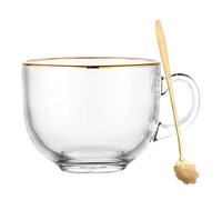 Homoyoyo Tempered Glass Breakfast Cups Smooth and Not Easy to Break with Spoon Set of 2 Design Glass and Oatmeal Cups for Housewarming and Coffee Shops