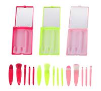 Homoyoyo Travel Size Makeup Brush Set 5pcs Portable Multifunctional Mini Cosmetic Brushes with Built-in Mirror for Women Girls Travel Makeup Tools