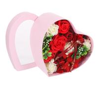 Homoyoyo Valentine S Day Soap Flower Box Red Heart-shaped Scented Artificial Soap Flowers for Home Decor Birthday Teacher S Day Present Romantic Desktop Ornament for Living Bedroom Office