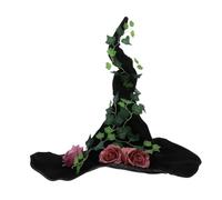 Homoyoyo Velvet Witch Hat for Women with Wide Brim Floral Vine Design Comfortable Cosplay Accessory Durable Halloween Costume Cap Black