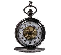 Homoyoyo Vintage Black Alloy Pocket Watch with Hollow Spider Web Design, Press Crown to Open, Thin Smooth Chain Included, Retro Style Suitable for Anniversary Day and Christmas