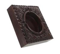 Homoyoyo Vintage Carved Wooden Ashtray with Lid Fireproof Square Smoker Tray for Cigars Windproof Outdoor and Indoor Home Decor Accent Chinese Style Solid Wood Ash Holder Gift for Men and