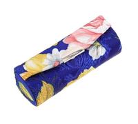Homoyoyo Vintage Embroidered Lipstick Case with Built in Mirror Portable Silk Makeup Pouch for Women Blue Hand Embroidery Versatile Storage for Lipstick Jewelry and Medications Travel