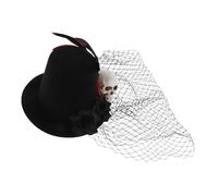 Homoyoyo Vintage Gothic Skull Mini Top Hat with Black Mesh Veil and Rose Elegant Fascinator Hair Clip for Halloween Cosplay Tea Party Accessories