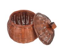 Homoyoyo Vintage Style Bamboo Pumpkin Basket with Lid, Multi-function Fruit and Egg Holder, Household Storage Basket for Daily Use and Desktop Organization