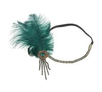 Homoyoyo Vintage Tassel Rhinestone Plume Headband Elastic Female Hair Accessory for Carnival Party Masquerade Costume Ball Dazzling Green Decorative Headdress