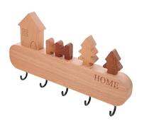 Homoyoyo Wall Mounted Key Holder for Entryway Nordic Style Small Wooden Key Organizer with Black House-Shaped Hooks for Wall Mount and Coat Hanging