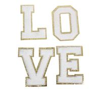 Homoyoyo White Chenille Love Letter Patches with Gold Edges Glitter Appliques for Jackets Hats Backpacks Easy DIY Embroidery for Clothing Expressive Warmth Design