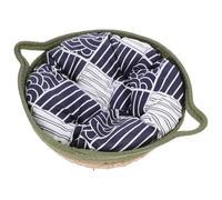 Homoyoyo Wicker Cat Bed Set with Natural Weave, Small Green Semi-enclosed Nest with Cotton Cushion, Comfortable Cat and Puppy Sleeping House for Seasons Random Style