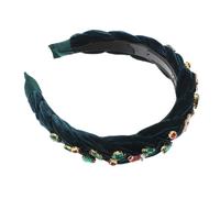 Homoyoyo Wide Braided Rhinestone Christmas Headband for Women with Non Slip Design Green Festive Snowflake and Stocking Hair Accessory for Holiday Parties and Seasonal Celebrations