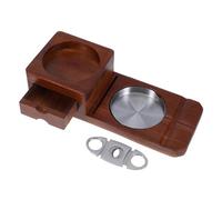 Homoyoyo Wooden Cigar Ashtray Set with Carved Stand Holder and Whiskey Glass Tray Polished Surface for Indoor Outdoor Use Stable Slot for Cigars for Men