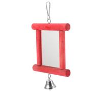 Homoyoyo Wooden Parrot Mirror with Bell, Red Hanging Bird Cage for Small Parakeets and Budgies, Interactive Cage Bird for Parakeet Supplies and Large Parrot Play