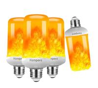 Hompavo - LED Flame Shaped Light Bulbs, 4 Flicker Modes, Direction Change Mode, E26/E27 Sockets, Indoor Outdoor for Halloween Party, Christmas at Home, 4 Pack, White