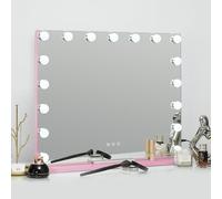HOMPEN Large Hollywood Vanity Mirror with Lights, Makeup Mirror with 17pcs Dimmable LED Bulbs, Hollywood Style Large cosmetic mirror with 3 Color Lights, 10X Magnifier -Pink