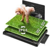 Hompet Dog Grass Pad with Tray Large, 2 PCS Puppy Turf Potty Reusable Training Pads with Pee Baffle, Artificial Grass Patch for Indoor and Outdoor Use, Ideal for Small and Medium Dogs 76×51cm