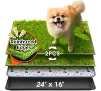 Hompet Dog Toilet, 61 x 42 cm, 2 Pcs of Artificial Grass Mats for Dogs, Reusable Washable Puppy Pads, Super Absorbent Waterproof Dog Pee Pads with Fake Grass and Tray, for Balcony, Outdoor, Indoor Use
