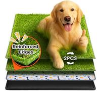 Hompet Dog Toilet, 89 x 57 cm, 2 Pcs of Artificial Grass Mats for Dogs, Reusable Washable Puppy Pads, Super Absorbent Waterproof Dog Pee Pads with Fake Grass and Tray, for Balcony, Outdoor, Indoor Use