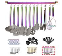 Homquen 38 Pieces Kitchen Utensil Set with Utensil Holder, Silicone Head and Stainless Steel Handle, Kitchen Utensils for Sets, Nonstick Kitchen Gadgets (Rainbow)