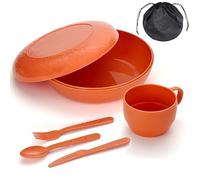 Homquen 6-Piece Camping Mess Kit with Bowl, Plate, Cup, Spoon, Fork, Knife and Carry Bag, Camping Accessories Essentials Gear Light Weight and Small Space Easy to Carry or Put in Backpack